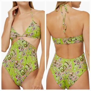 Emilio Pucci Lime Green and Pink One Piece Swimsuit